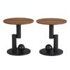 Homfurn Set of 2 Round Side Table with Brown Woodgrain op, Walnut-Look End Table with Black Pedestal Base