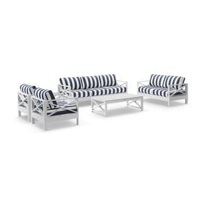 Kansas 3+2+1+1 Seater Lounge Set Coffee Table White & Navy Stripe Cushions