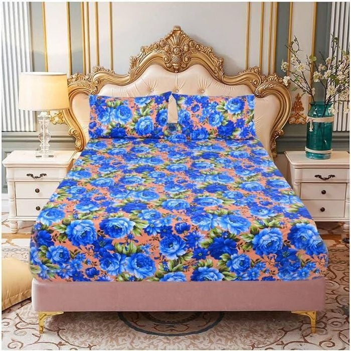 King Luxury 100% Cotton Fitted Bed Sheet & 2 Pillow Case Combo Set
