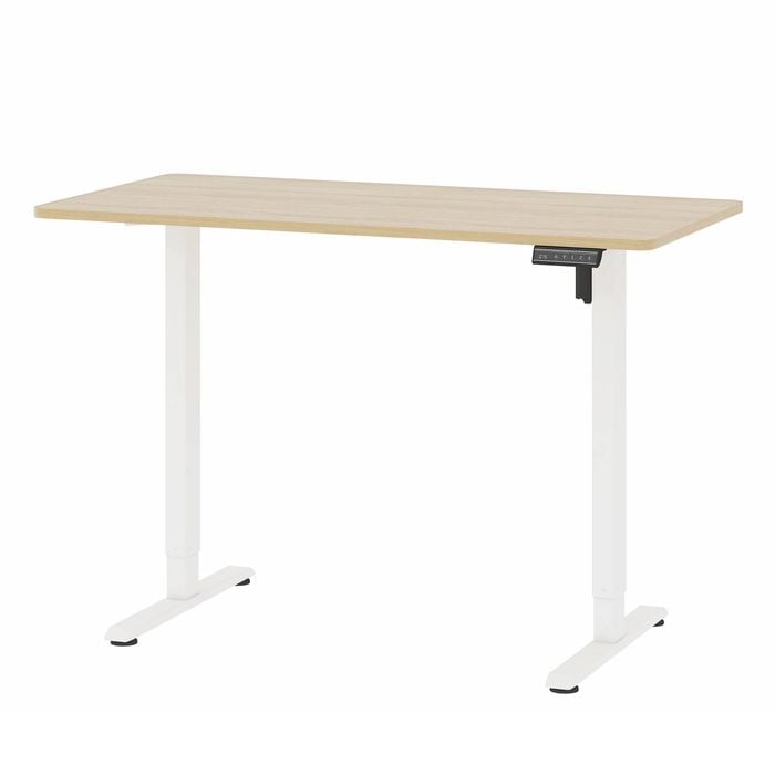 120 Cm Electric Standing Desk with 3 Height Memory Presets White Frame+oak Desktop