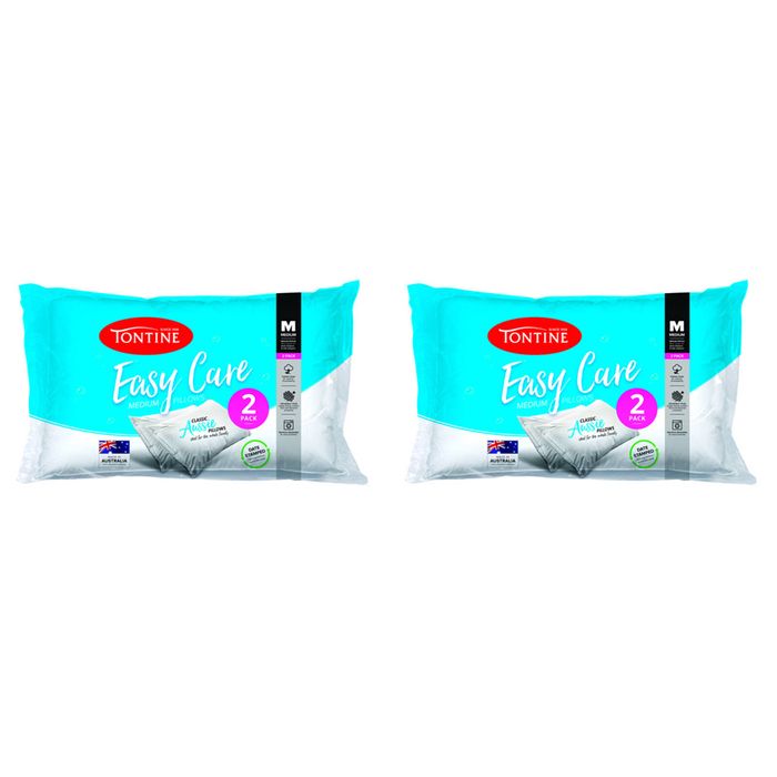 4pc Tontine Easy Care Medium Sleeping Comfort Support Soft Pillow White