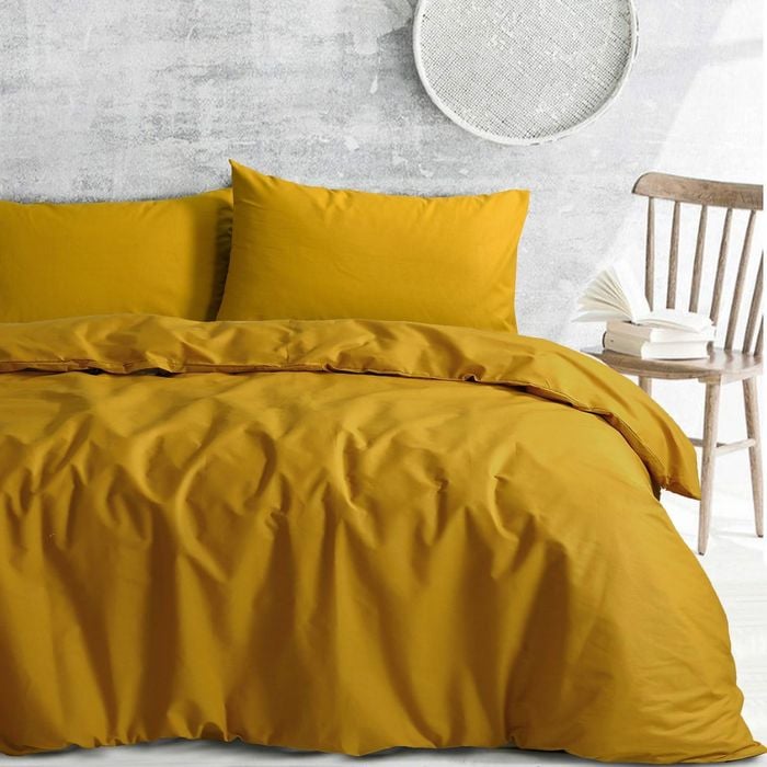 Royale Cotton Queen Quilt Duvet Doona Cover Set with Europeon pillowcases - Mustard