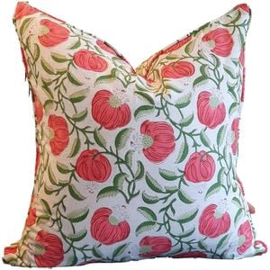 Kolka Pomegranate Soft Cotton Voile Decorative Hand Block-Printed Cushion Ruby