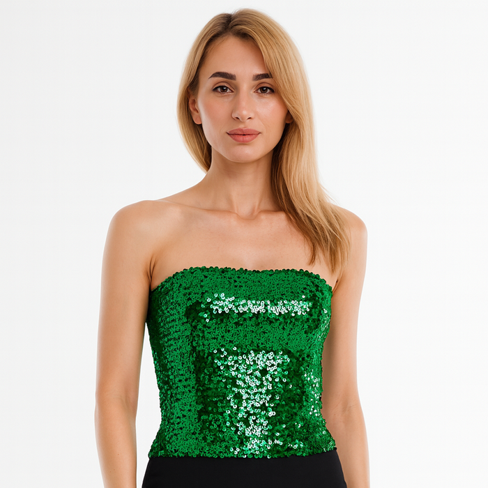 Wos SEQUIN BANDEAU CROP TOP Sparkling Sparkly Costume Tube Green