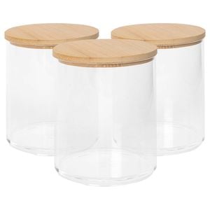 Harbour Housewares Reusable Plastic Bathroom Canisters with Bamboo Lid - Pack of 3