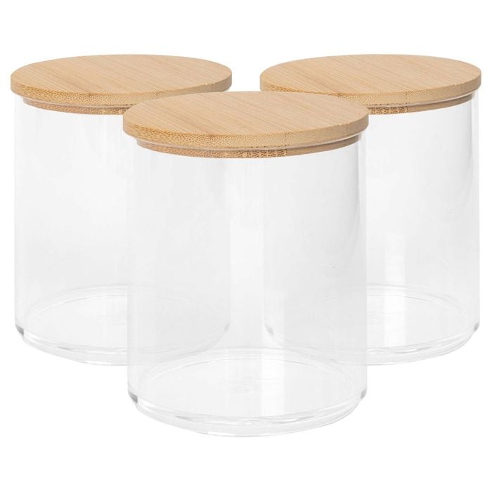 Harbour Housewares Reusable Plastic Bathroom Canisters with Bamboo Lid - Pack of 3
