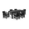 Santorini 1.8m Outdoor Aluminium Dining Table Charcoal With 6 Wicker Chairs & Denim Grey Cushions