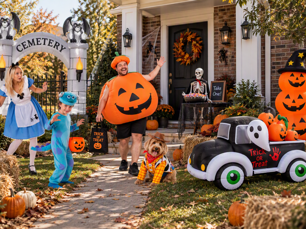 Marketplace Halloween products display at the front of a house