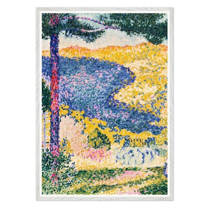 Galrie Paul Signac Landscape with Pine Tree Stunning Pointillist Art Print for Home Decor, White Frame, 70 x 100cm (28 x 40inch)