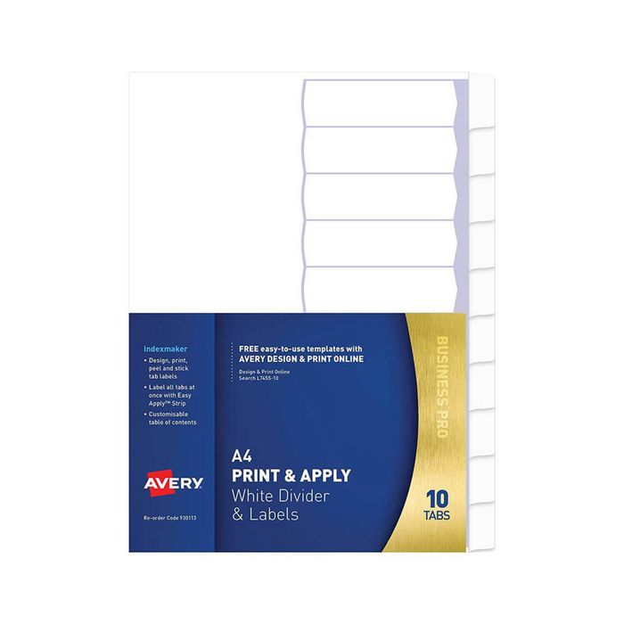 Avery Indexmaker Dividers Punched A4 (10 Tab)