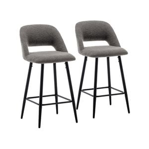 Faro Bar Stool (Set of 2) - Grey Boucle Fabric Black Legs