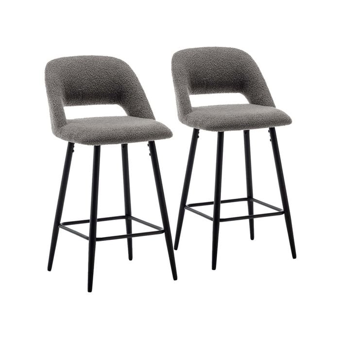 Faro Bar Stool (Set of 2) - Grey Boucle Fabric Black Legs