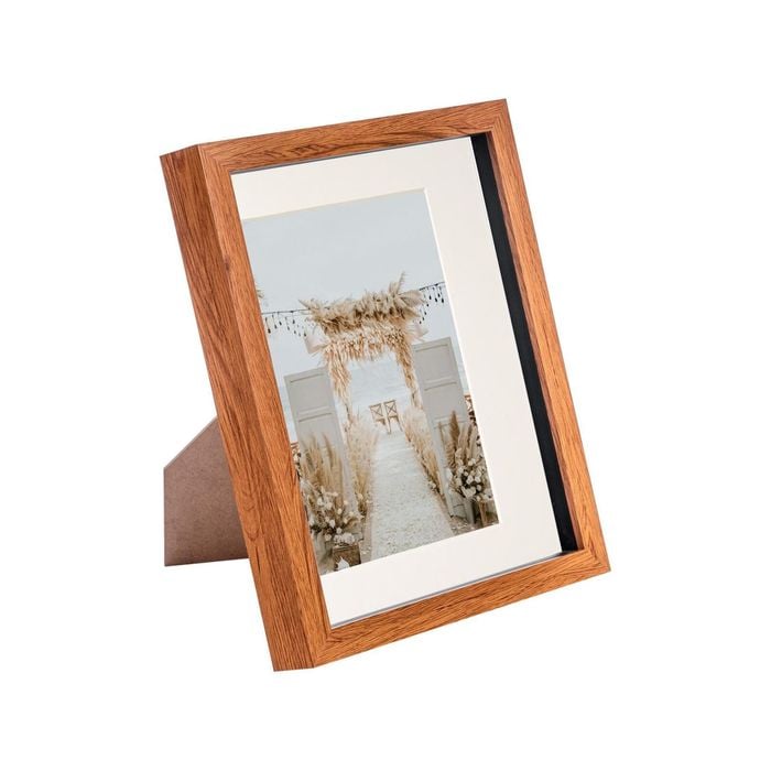 Nicola Spring Acrylic 3D Box Photo Frame with 5" x 7" Mount - 8" x 10"  - Dark Wood