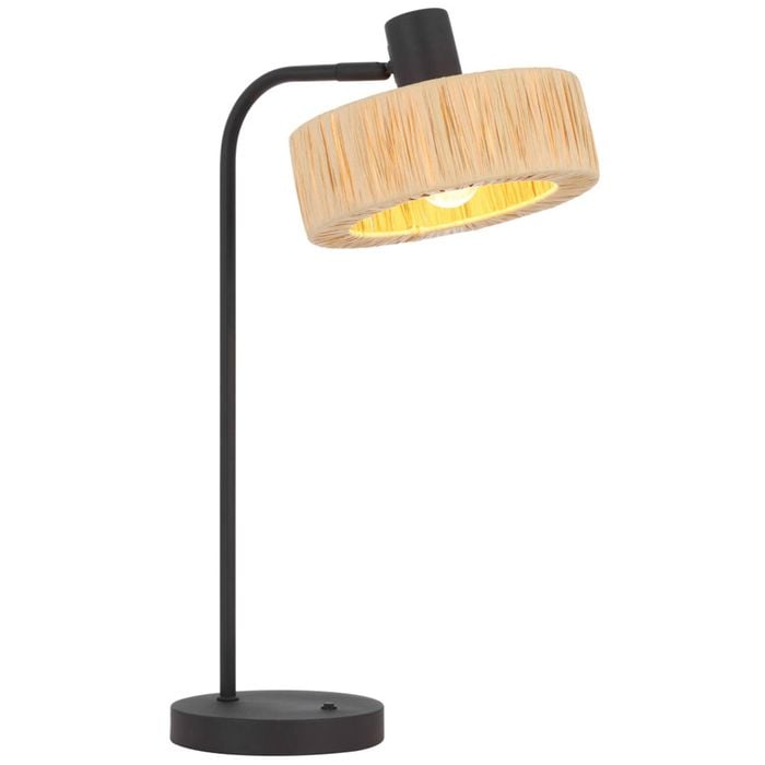 Telbix Katrin Industrial Table Desk Lamp Light Metal Raffia Black Natural Matte Natural