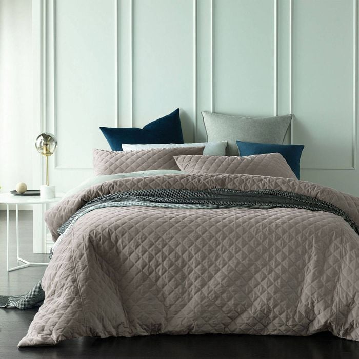 Vintage Design Homewares Cotton Velvet Diamond Quilted Quilt Cover Set Bone King