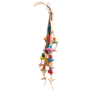 Avi One Bird Toy Leather Rope Coloured Wood Beads 47cm (22475)