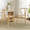 HOMFURN Set of 2 Wishbone Dining Chairs – Natural Rubber Wood, Rattan Woven Seat, Kitchen Cafe Chair