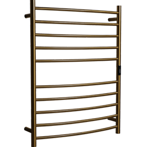 Hotwire 130W 900 x 700mm Gold 10 Bar Curved Round Heated Towel Rail with Timer