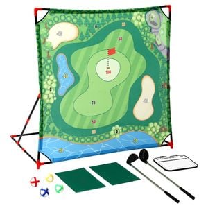 Keezi Kids Golf Chipping Game Set with Stand, 24 Sticky Balls, Adjustable Club & 2 Hitting Mats