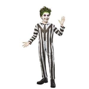 Beetlejuice Costume Mens Halloween Fancy Dress Striped Jumpsuit Black White
