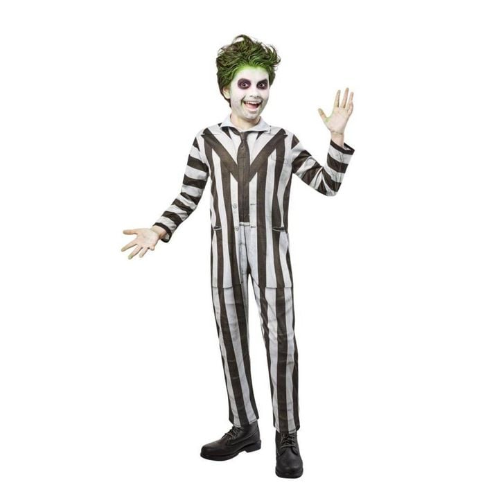 Beetlejuice Costume Mens Halloween Fancy Dress Striped Jumpsuit Black White