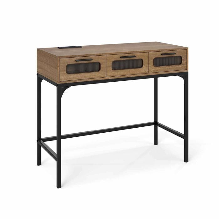 Costway Led Light Console Table Narrow Charging 3 Drawer Entryway Hallway