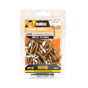 Buildex® 10 - 10 x 28mm White Star Head Cabinet Screw - 50 Pack
