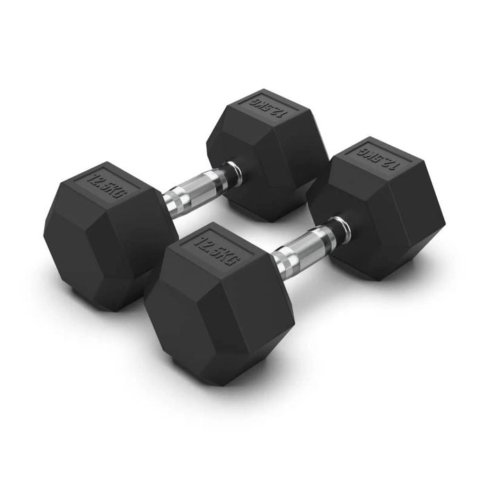 2 Pack of 12.5kg Dumbell Hex Rubber Coat Iron Dumbells Total 25kg