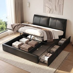 Artiss King Bed Frame Gas Lift Adjustable Headboard Platform Bed Black