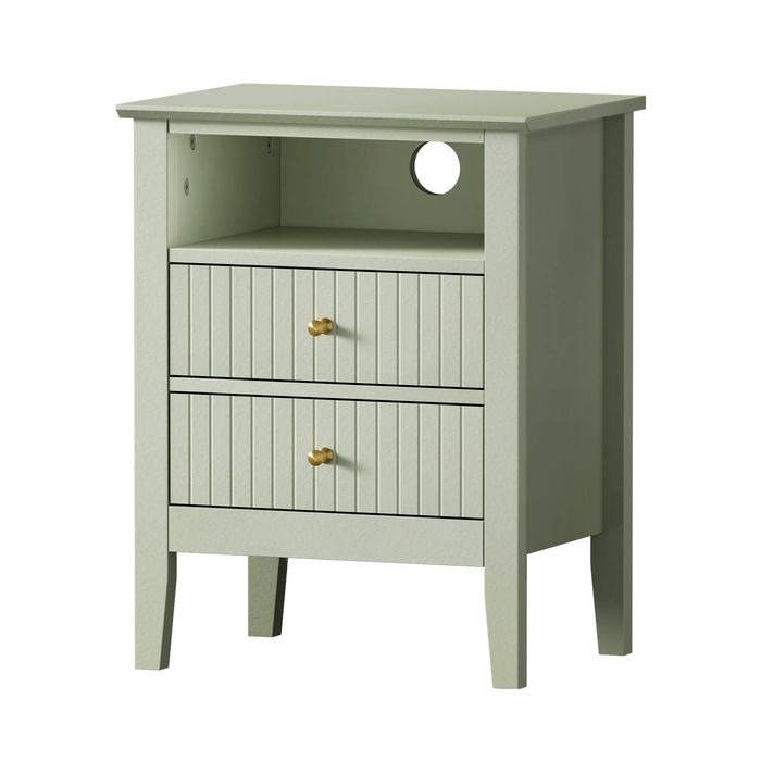 Oikiture Bedside Table Nightstand 2 Drawer with Shelf Green