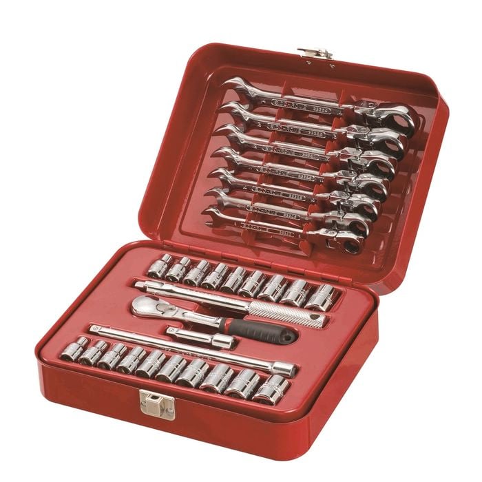 Sidchrome 1/4" Metric / AF Drive Socket and Geared Spanner Set - 30 Piece
