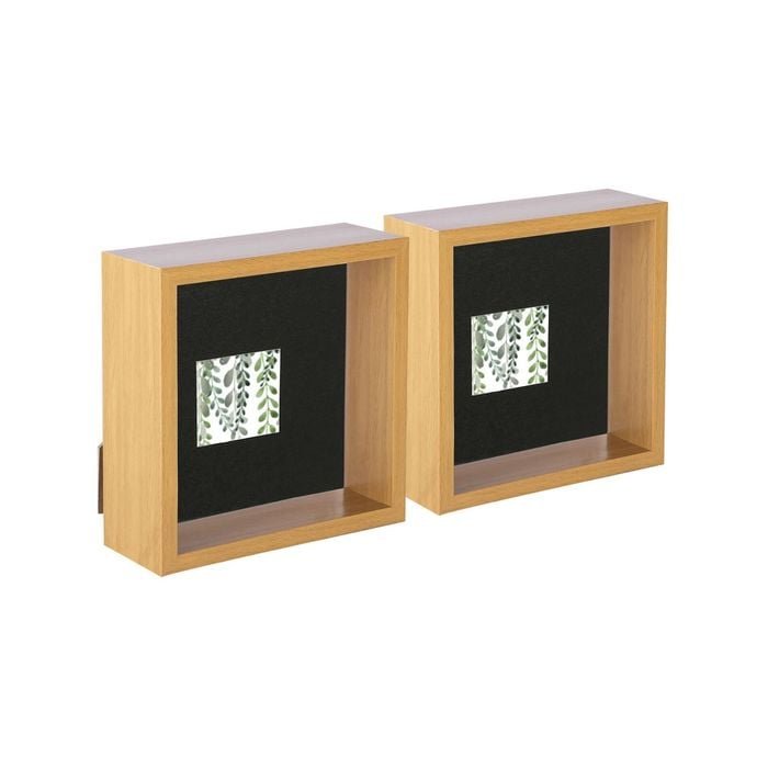 Nicola Spring 3D Deep Box Photo Frames - 6 x 6" with 2 x 2" Mount - Light Wood - Pack of 2