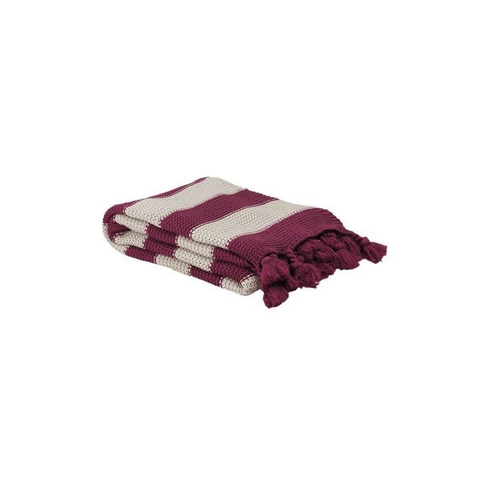 Bambury Madison Knotted Tassels Throw Rug Berry 130 x 150 cm