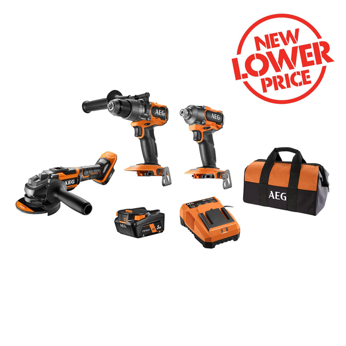 AEG 18V Brushless 3-Piece 5.0Ah Force Kit