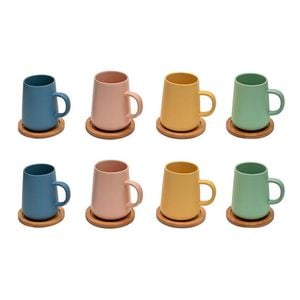 2x 4pc Coffee Culture Ceramic Matte Colour 320ml Coffee & Tea Mug w/ Coasters