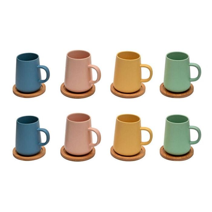 2x 4pc Coffee Culture Ceramic Matte Colour 320ml Coffee & Tea Mug w/ Coasters
