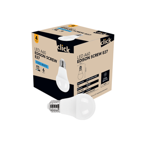 Click A60 ES LED 470lm Cool White 6W Globe - 4 Pack