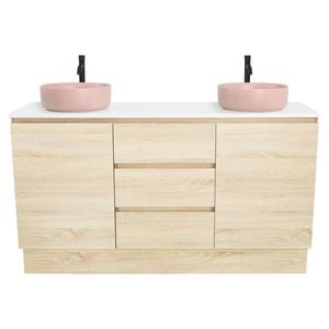 CIBO 1500mm Coast Veneer Nordic Full Height Double Bathroom Vanity With Pale Pink Countertop Basins