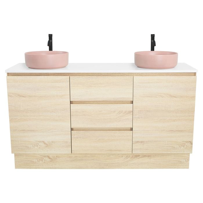 CIBO 1500mm Coast Veneer Nordic Full Height Double Bathroom Vanity With Pale Pink Countertop Basins