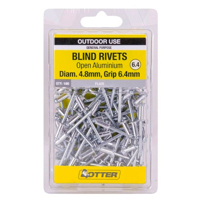 Otter 4.8 x 6.4mm Open Aluminium Blind Rivets - 100 Pack