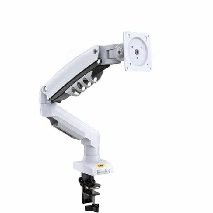 P&P White Gas Strut Desktop Monitor Arm With Full Motion Adjustment And Clean Cable Management