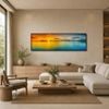 Golden Tranquility - Panoramic Ocean Sunset Framed Canvas (150x50cm)