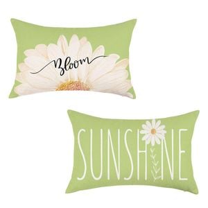 Catzon 2 Pcs Summer Lumbar Pillow Covers Linen Pillowcase for Home Decor-Set 1