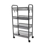 SOGA 4 Tier Steel Black Bee Mesh Kitchen Cart with Wheels