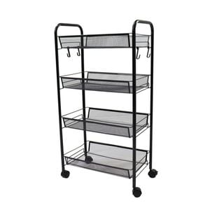 SOGA 4 Tier Steel Black Bee Mesh Kitchen Cart with Wheels