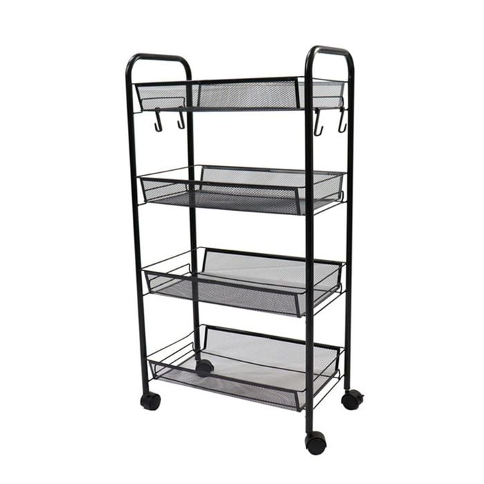 SOGA 4 Tier Steel Black Bee Mesh Kitchen Cart with Wheels