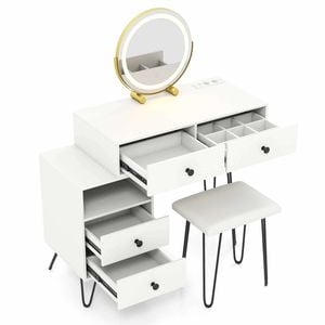 Costway Makeup Vanity Desk Dressing Table Chair Set Rotatable Mirror
