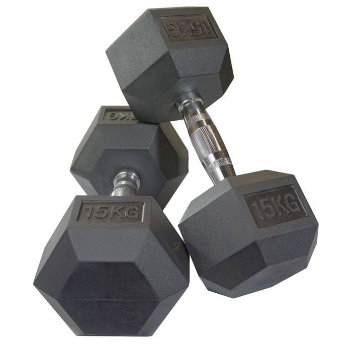 15Kgs Pair Of Rubber Hex Dumbbells