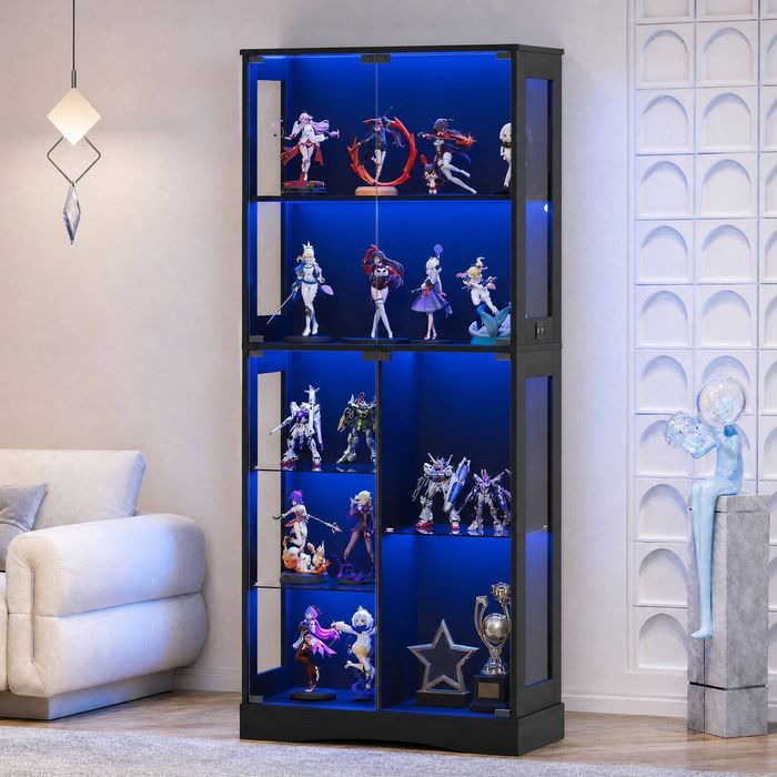 Advwin 7-Tier LED Display Cabinet 180cm Curio Cabinet Black