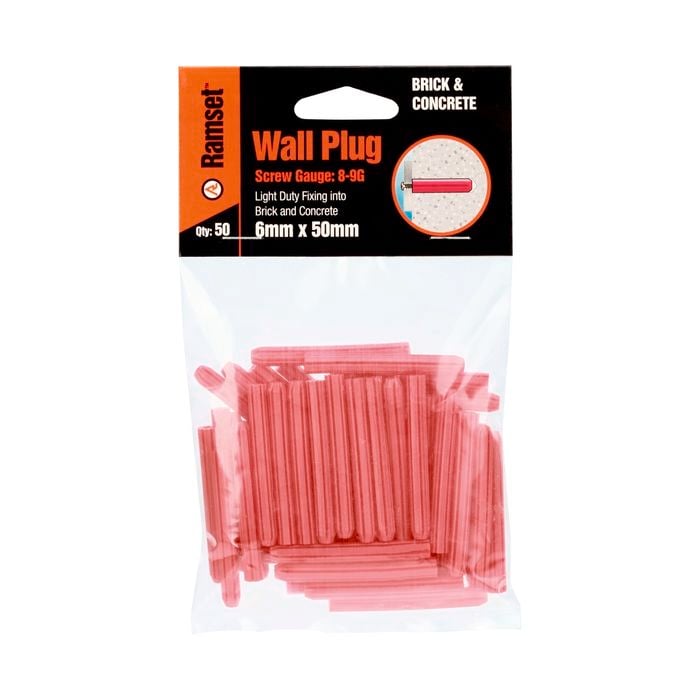 Ramset 6 x 50mm Red Wall Plugs - 50 Bag